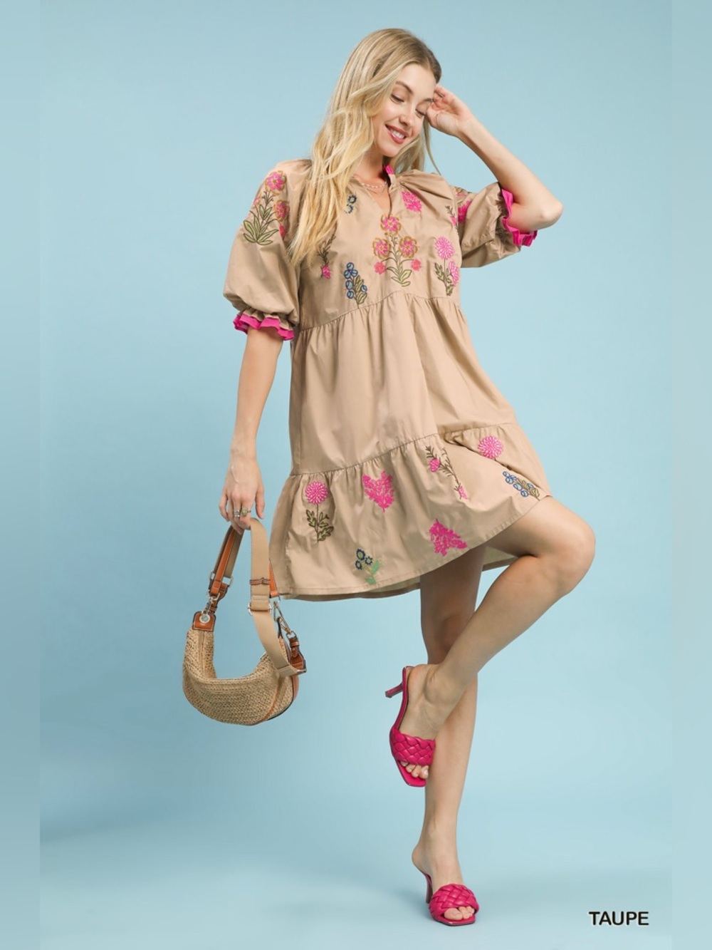 Umgee Embroidered Floral Tiered Dress - Picture 4 of 5